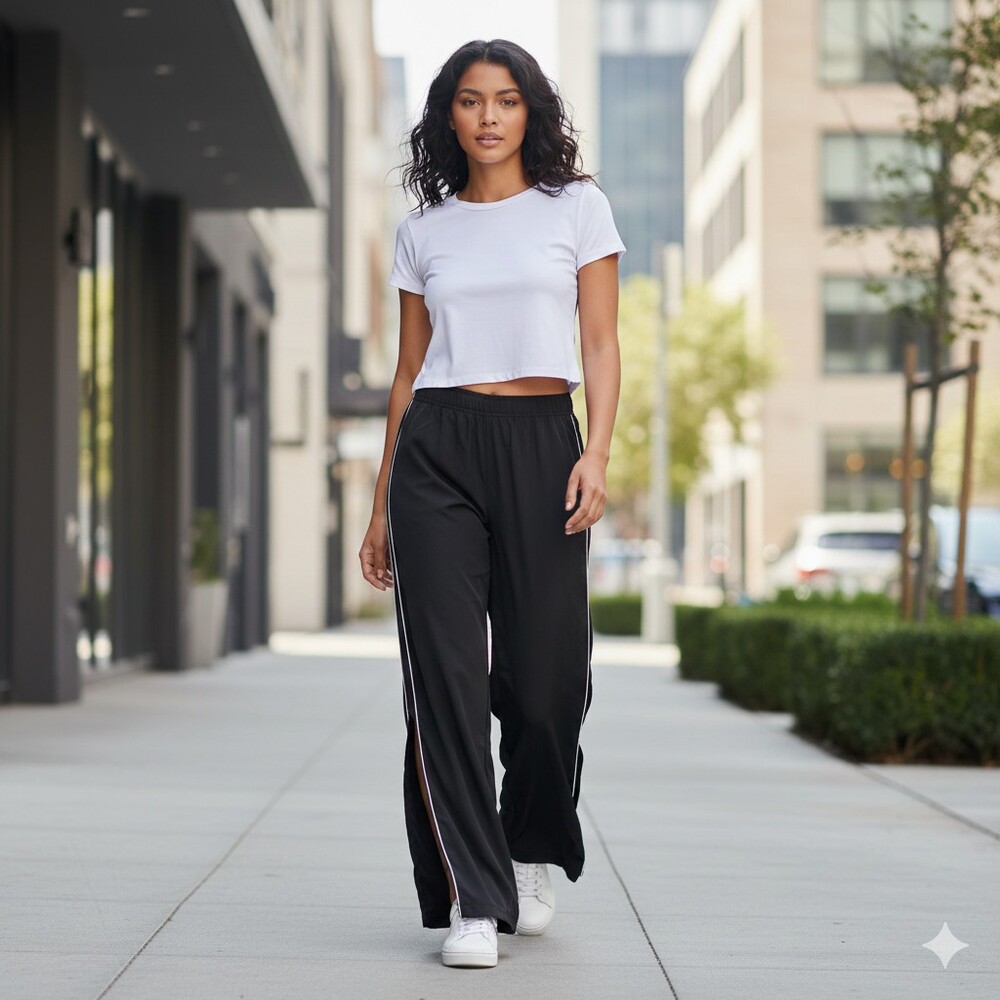 Jason Wu Womens Wide Leg Side Slit Trouser Pants L Black Side Stripe Pull On